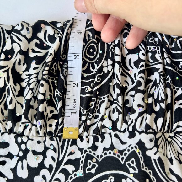 Black & White Strapless Dress w/ Reflective Embellishments & Faux Leather Belt - Picture 11 of 13